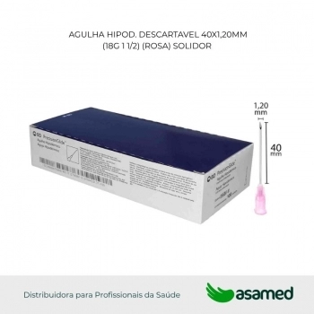 AGULHA HIPOD. DESCARTAVEL 40X1,20MM (18G 1 1/2) (ROSA) BD