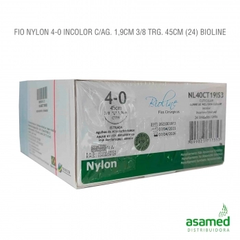 FIO NYLON 4-0 INCOLOR C/AG. 1,9CM 3/8 TRG. 45CM BIOLINE