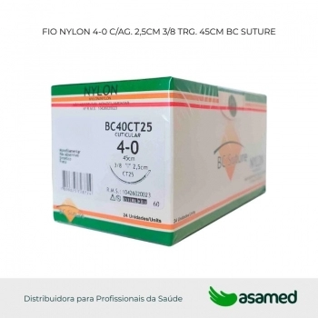 FIO NYLON 4-0 C/AG. 2,5CM 3/8 TRG. CORT. 45CM BC SUTURE