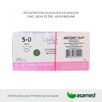 FIO ACIDO POLIGLICOLICO 5-0 VIOLETA C/AG 1,6CM 1/2 TRG. CORT. 45CM BIOLINE