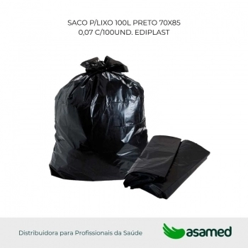 SACO P/LIXO 100L PRETO 70X85 0,07 C/100UND. EDIPLAST
