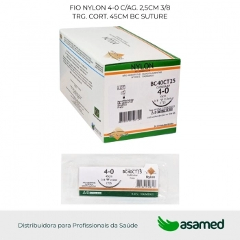 FIO NYLON 4-0 C/AG. 2,5CM 3/8 TRG. CORT. 45CM BC SUTURE