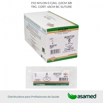 FIO NYLON 0 C/AG. 2,0CM 3/8 TRG. CORT. 45CM BC SUTURE