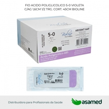 FIO ACIDO POLIGLICOLICO 5-0 VIOLETA C/AG 1,6CM 1/2 TRG. CORT. 45CM BIOLINE