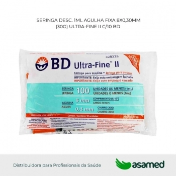 SERINGA DESC. 1ML AGULHA FIXA 8X0,30MM(30G) ULTRA-FINE II C/10 BD