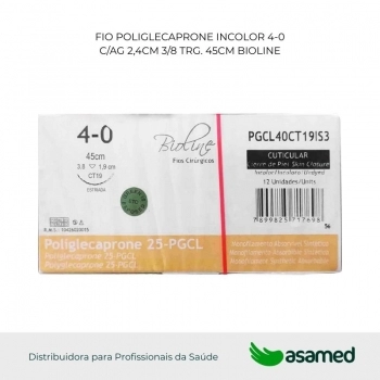 FIO POLIGLECAPRONE 4-0 INCOLOR C/AG 2,4CM 3/8 TRG. CORT. (ACO 300) 45CM BIOLINE