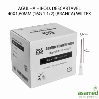 AGULHA HIPOD. DESCARTAVEL 40X1,60MM (16G 1 1/2) (BRANCA) WILTEX