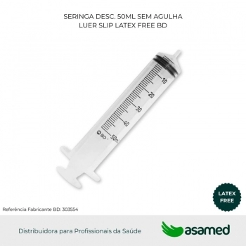 SERINGA DESC. 50ML SEM AGULHA LUER SLIP LATEX FREE BD
