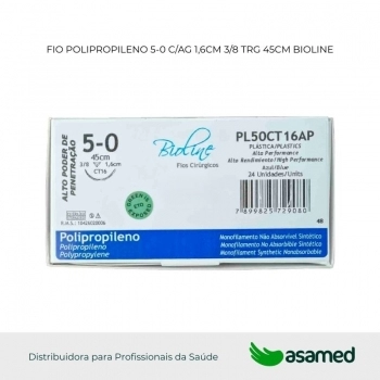 FIO POLIPROPILENO 5-0 AZUL C/AG 1,6CM 3/8 TRG. CORT. 45CM BIOLINE