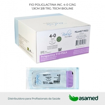 FIO POLIGLACTINA INC. 4-0 C/AG 1,9CM 3/8 TRG. 70CM BIOLINE