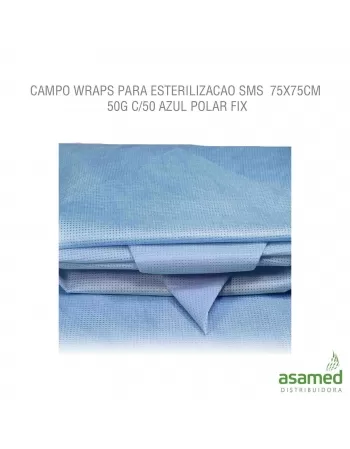 CAMPO WRAPS PARA ESTERILIZACAO SMS 75X75CM 50G C/50 AZUL POLAR FIX