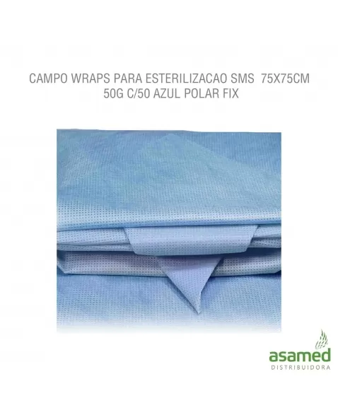 CAMPO WRAPS PARA ESTERILIZACAO SMS 75X75CM 50G C/50 AZUL POLAR FIX