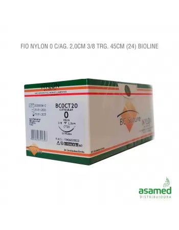 FIO NYLON 0 C/AG. 2,0CM 3/8 TRG. 45CM BC SUTURE