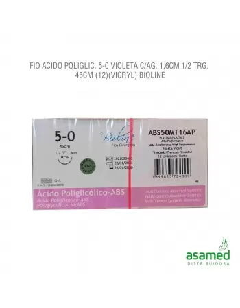 FIO ACIDO POLIGLICOLICO 5-0 VIOLETA C/AG. 1,6CM 1/2 TRG. 45CM BIOLINE