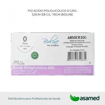 FIO ACIDO POLIGLICOLICO 0 VIOLETA C/AG 3,0CM 3/8 CIL. 70CM BIOLINE