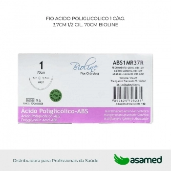 FIO ACIDO POLIGLICOLICO 1 C/AG. 3,7CM 1/2 CIL. 70CM BIOLINE