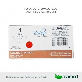 FIO CATGUT CROMADO 1 MARROM C/AG 4,0CM 1/2 CIL 75CM BIOLINE