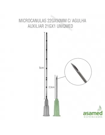 MICROCANULAS 22GX50MM C/ AGULHA AUXILIAR 21GX1 UNIQMED