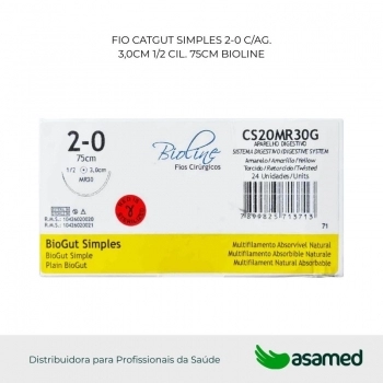 FIO CATGUT SIMPLES 2-0 AMARELO C/AG 3,0CM 1/2 CIL. 75CM BIOLINE