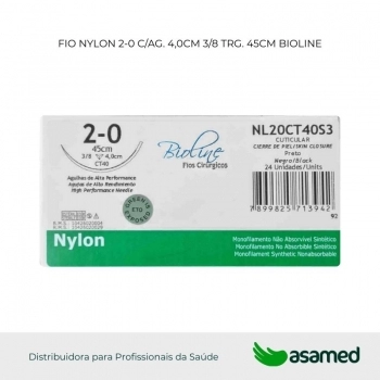 FIO NYLON 2-0 C/AG 4,0CM 3/8 TRG. CORT. (ACO 300) 45CM BIOLINE