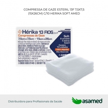 COMPRESSA DE GAZE ESTERIL 13F 7,5X7,5 (15X26CM) C/10 HERIKA SOFT AMED