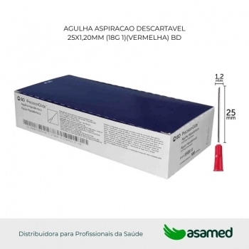 AGULHA ASPIRACAO DESCARTAVEL 25X1,20MM (18G 1)(VERMELHA) BD