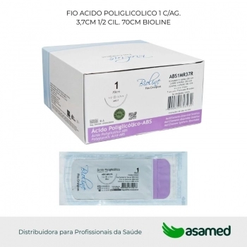 FIO ACIDO POLIGLICOLICO 1 C/AG. 3,7CM 1/2 CIL. 70CM BIOLINE