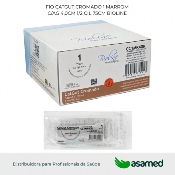 FIO CATGUT CROMADO 1 MARROM C/AG 4,0CM 1/2 CIL 75CM BIOLINE