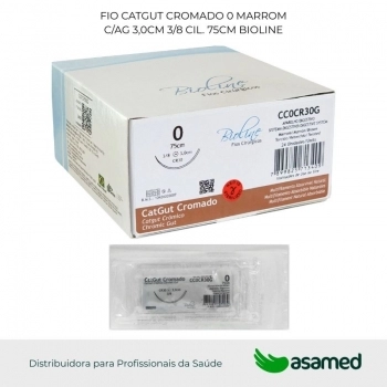 FIO CATGUT CROMADO 0 MARROM C/AG 3,0CM 3/8 CIL. 75CM BIOLINE