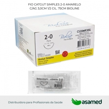 FIO CATGUT SIMPLES 2-0 AMARELO C/AG 3,0CM 1/2 CIL. 75CM BIOLINE