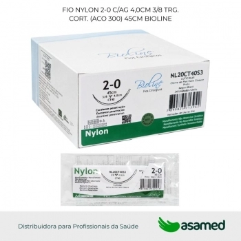 FIO NYLON 2-0 C/AG 4,0CM 3/8 TRG. CORT. (ACO 300) 45CM BIOLINE