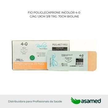 FIO POLIGLECAPRONE 4-0 INCOLOR C/AG 1,9CM 3/8 TRG. CORT. (ACO 300) 70CM BIOLINE