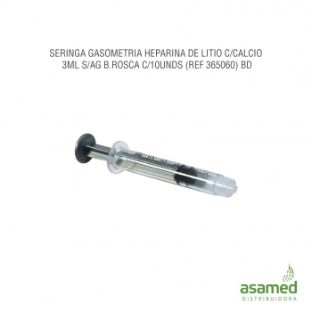 SERINGA GASOMETRIA HEPARINA DE LITIO +CALCIO 3ML LUER LOCK C/10UN