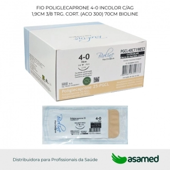 FIO POLIGLECAPRONE 4-0 INCOLOR C/AG 1,9CM 3/8 TRG. CORT. (ACO 300) 70CM BIOLINE