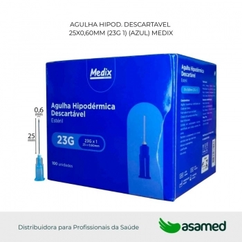 AGULHA HIPOD. DESCARTAVEL 25X0,60MM (23G 1) (AZUL) MEDIX