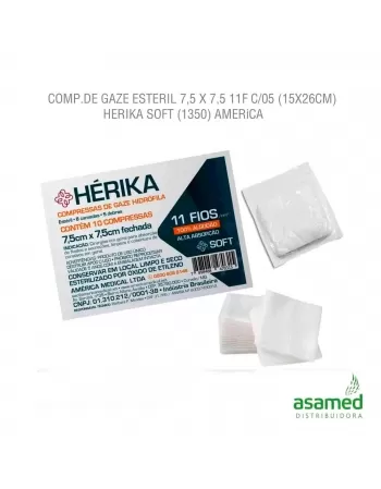 COMPRESSA DE GAZE ESTERIL 11F 7,5X7,5 (15X26CM) C/05 HERIKA SOFT