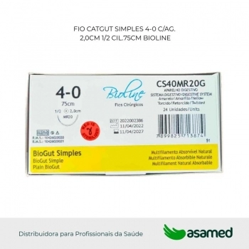 FIO CATGUT SIMPLES 4-0 AMARELO C/AG 2,0CM 1/2 CIL. 75CM BIOLINE