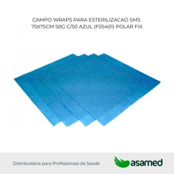 CAMPO WRAPS PARA ESTERILIZACAO SMS 75X75CM 50G C/50 AZUL (F05401) POLAR FIX