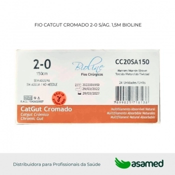 FIO CATGUT CROMADO 2-0 MARROM S/AG 150CM BIOLINE