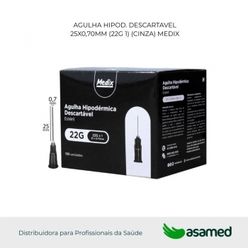AGULHA HIPOD. DESCARTAVEL 25X0,70MM (22G 1) (CINZA) MEDIX