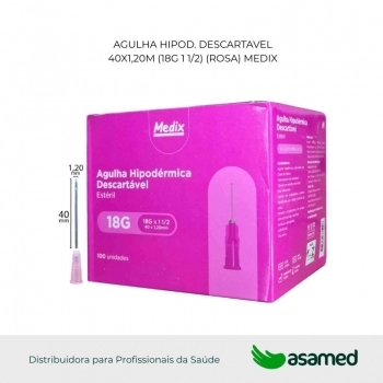 AGULHA HIPOD. DESCARTAVEL 40X1,20MM (18G 1 1/2) (ROSA) MEDIX