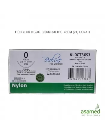 FIO NYLON 0 C/AG. 3,0CM 3/8 TRG. 45CM BIOLINE