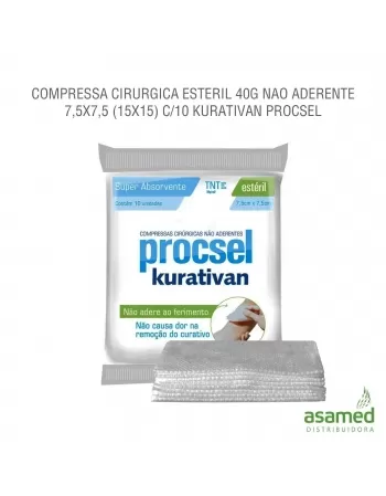 COMPRESSA CURURGICA ESTERIL 40G NAO ADERENTE 7,5X7,5 (15X15) C/10 KURATIVAN PROCSEL