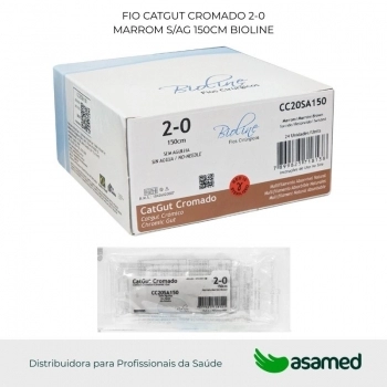 FIO CATGUT CROMADO 2-0 MARROM S/AG 150CM BIOLINE