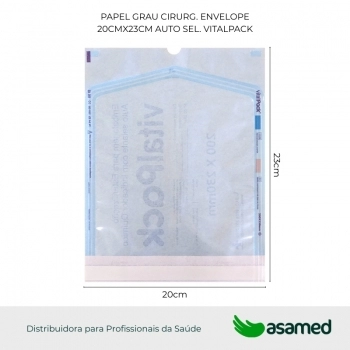 PAPEL GRAU CIRURG. ENVELOPE 20CMX23CM AUTO SEL. VITALPACK