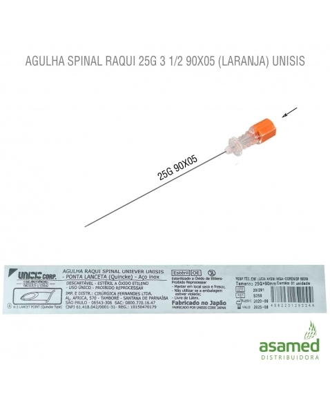 AGULHA SPINAL RAQUI 25G 3 1/2 (90X05MM)(LARANJA) UNISIS