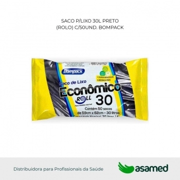 SACO P/LIXO 30L PRETO (ROLO) C/50UND. BOMPACK
