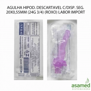 AGULHA HIPOD. DESCARTAVEL C/DISP. SEG. 20X0,55MM (24G 3/4) (ROXO) LABOR IMPORT
