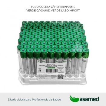 TUBO COLETA C/ HEPARINA 6ML VERDE C/100UND VERDE LABOIMPORT