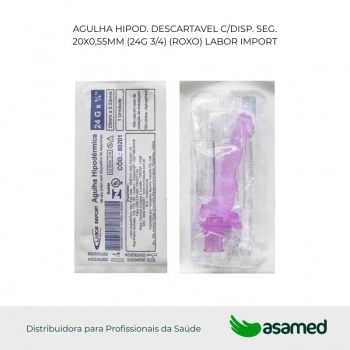 AGULHA HIPOD. DESCARTAVEL C/DISP. SEG. 20X0,55MM (24G 3/4) (ROXO) LABOR IMPORT